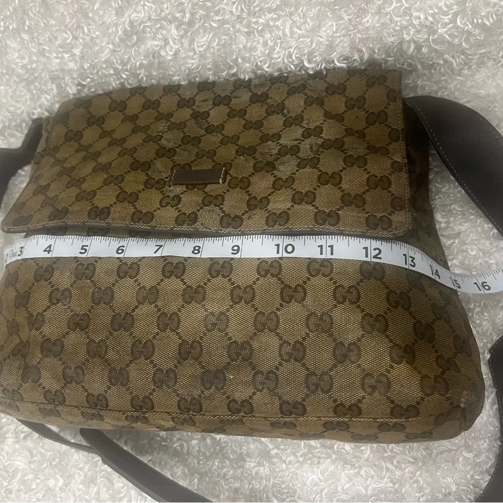 GUCCI Crystal Monogram Flap Messenger Bag Beige